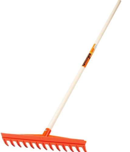 Грабли пластиковые с дерев.черенком 77014