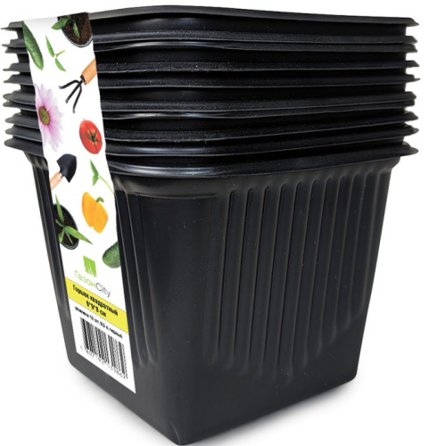 Горшок  0.52л 9*9*9.5см квадр. черный (1уп-10шт)