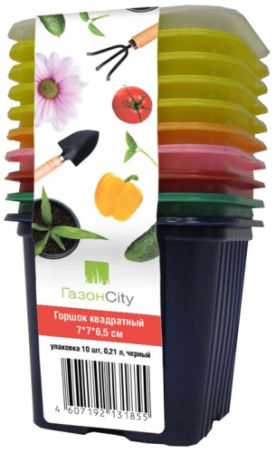 Горшок  0.21л 7*7*6,5 квадр. черный/10шт упак