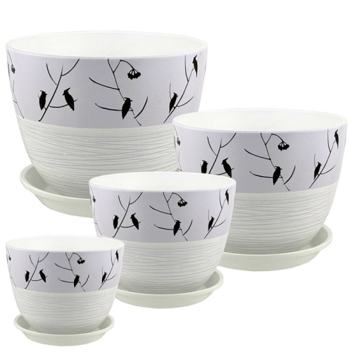 Горшок Роспись милан птицы сиреневые 4.8л 4 из 4-х 22см